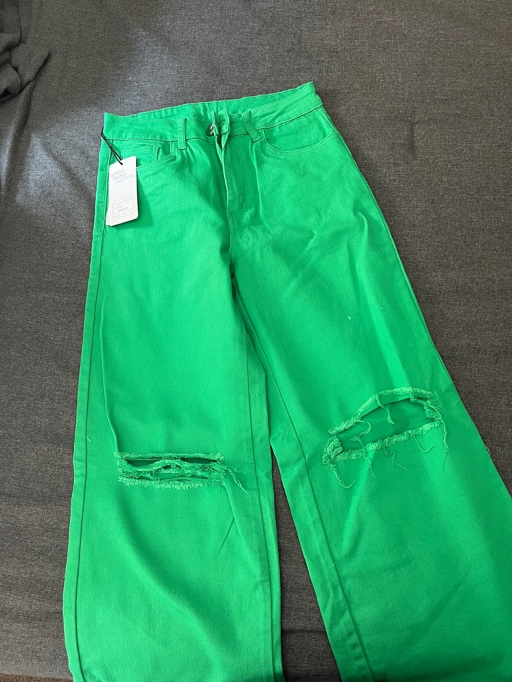Love Bright Green Distressed Wide-Leg Jeans